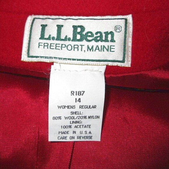 90s VTG LL Bean WOOL Double Breasted COAT Size 14 POCKETS Lined USA MADE Red - Picture 6 of 12